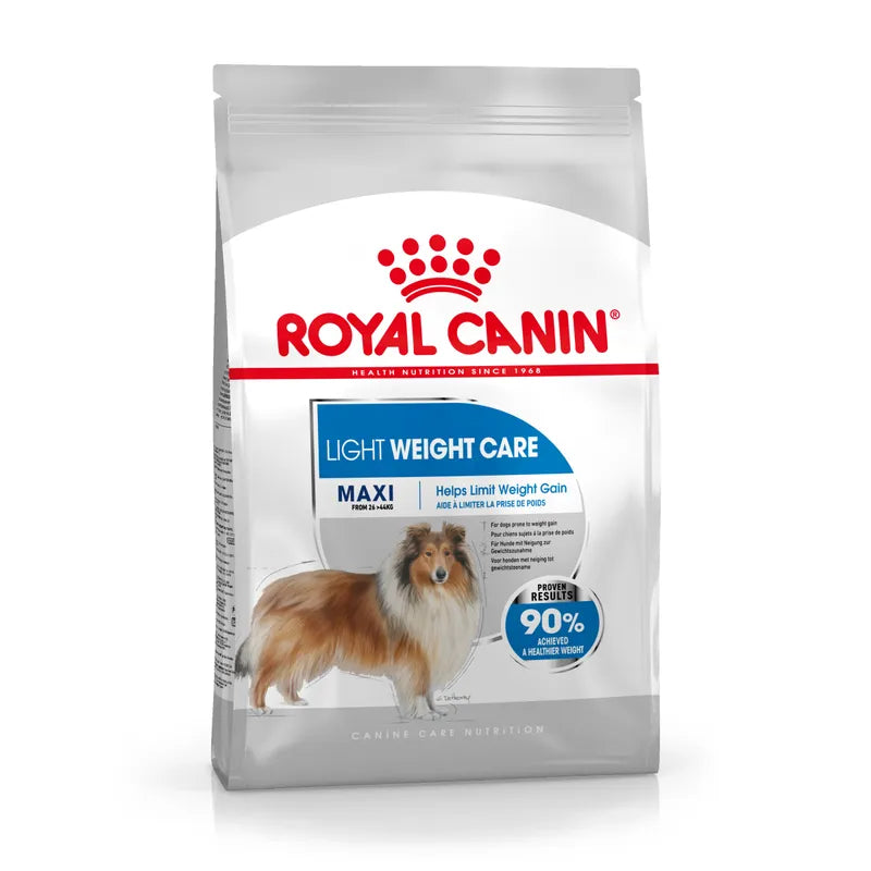 Royal Canin Light Weight Care dog food package on a white background