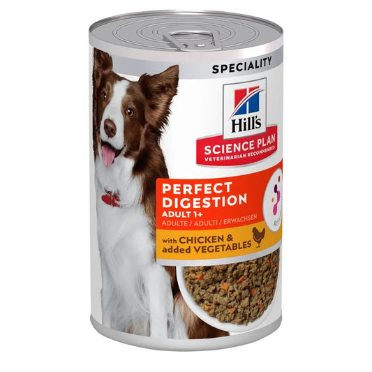 Hills Science Plan Perfect Digestion dog food can on a white background