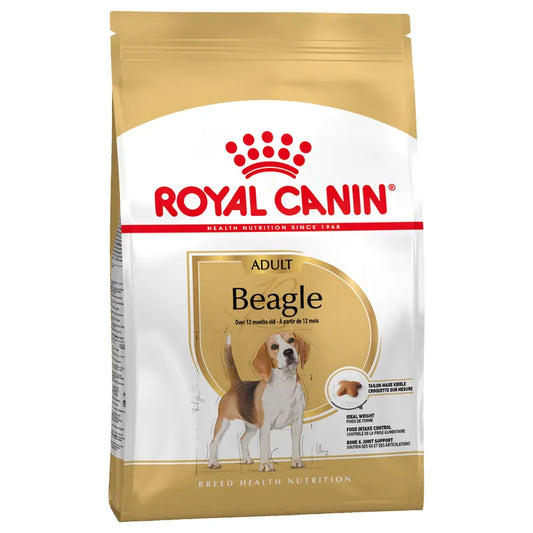 Royal Canin Beagle dog food packaging on a white background