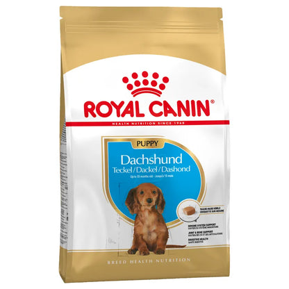 Royal Canin Dachshund Puppy food packaging on a white background