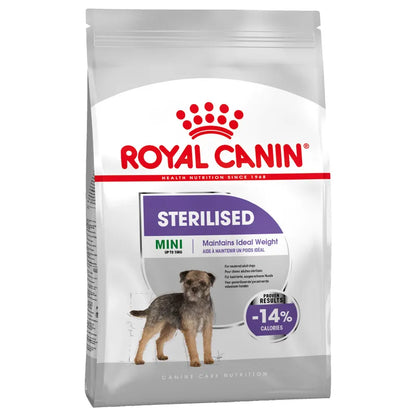 Royal Canin Mini Sterilised dog food packaging on a white background