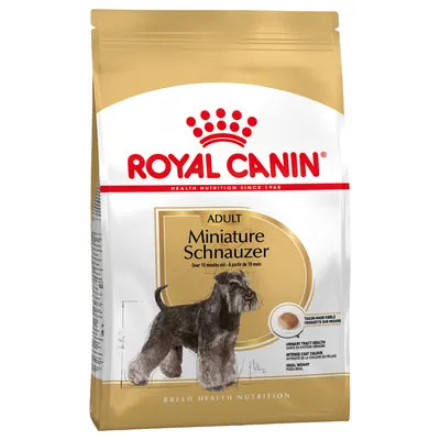 Royal Canin Miniature Schnauzer dog food packaging on a white background