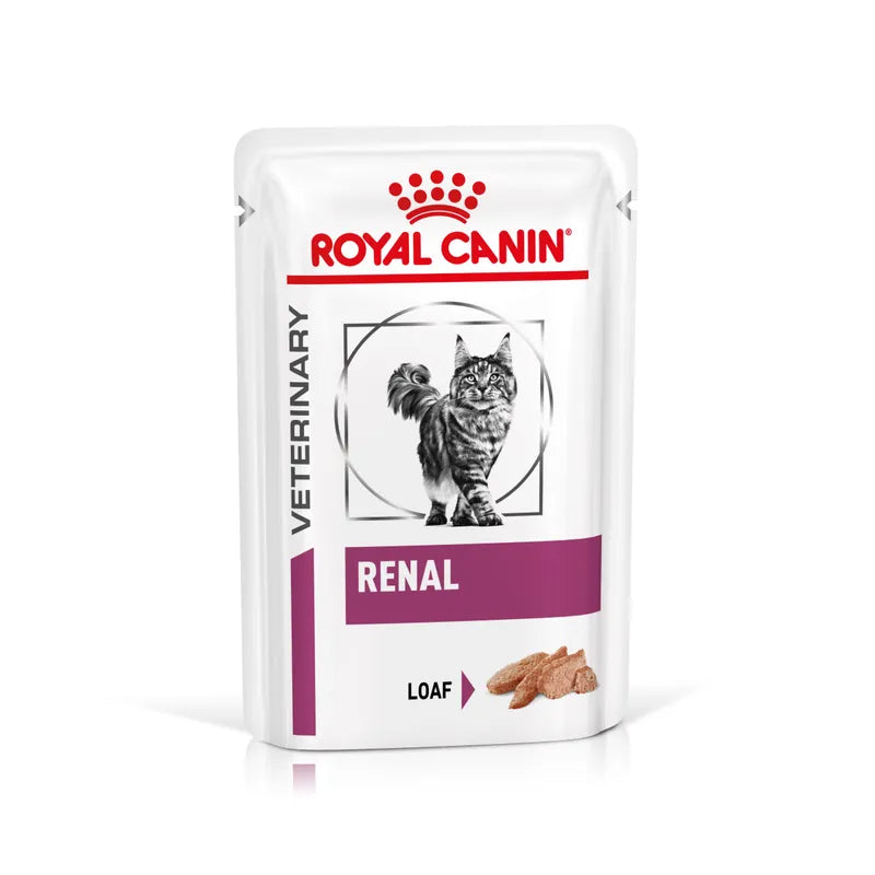Royal Canin Veterinary Diet Renal cat food pouch on a white background