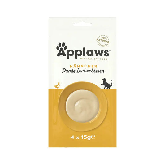 Packaging of Applaws cat food with a yellow and white design.