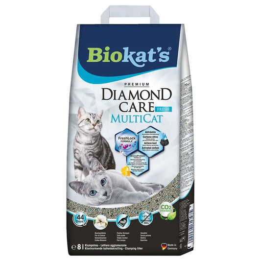 Biokat's Diamond Care MultiCat cat litter packaging on a white background