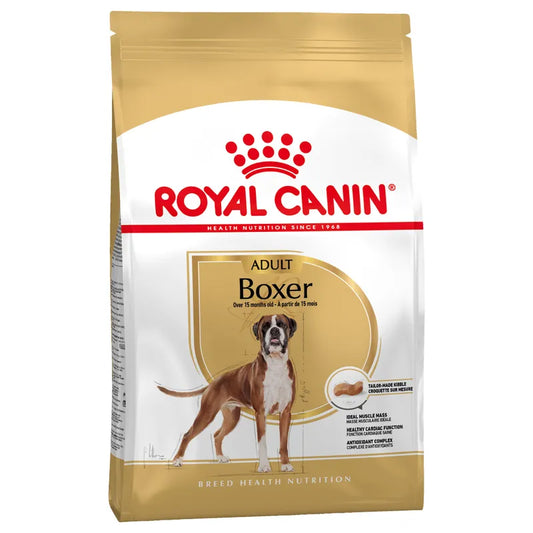 Royal Canin Boxer dog food package on a white background