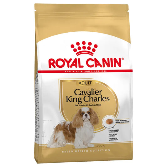 Royal Canin Cavalier King Charles dog food packaging on a white background