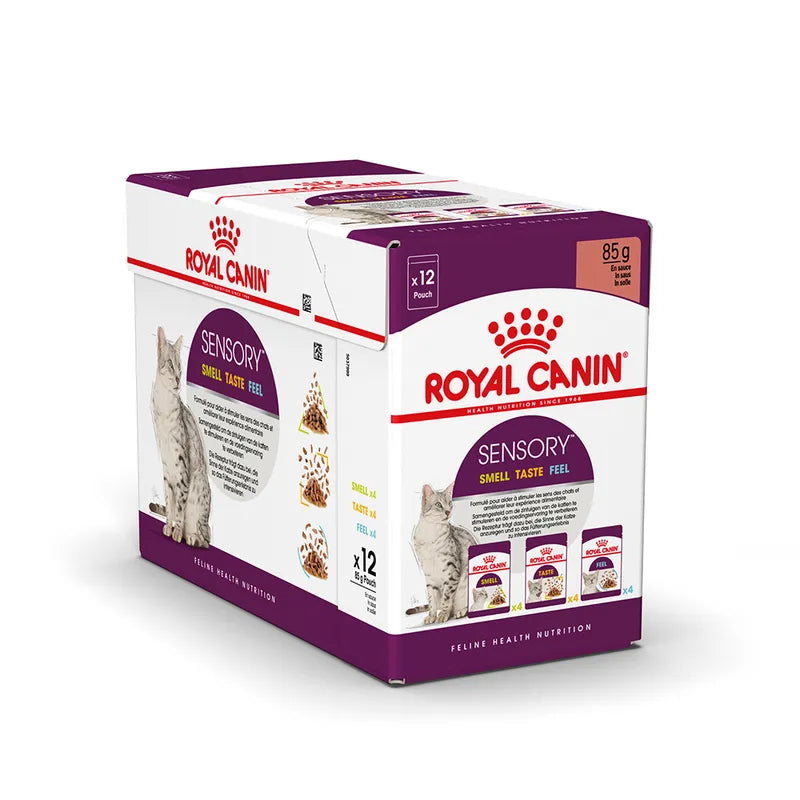 Box of Royal Canin Sensory cat food on a white background