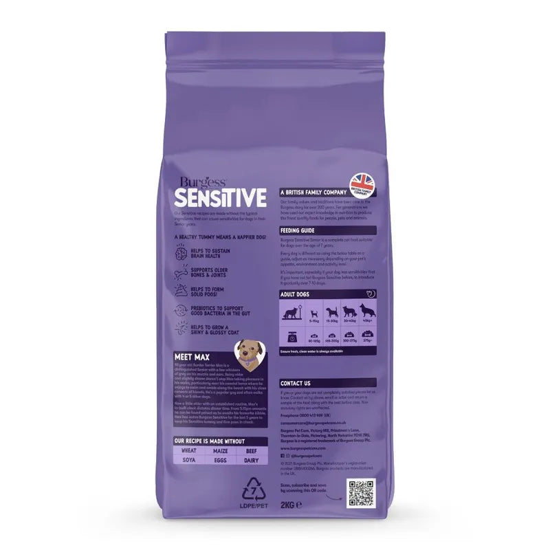 Purple bag of Purina One Sensitive pet food on a white background