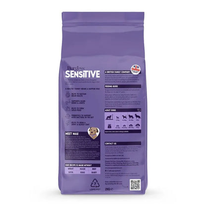 Purple bag of Purina One Sensitive pet food on a white background