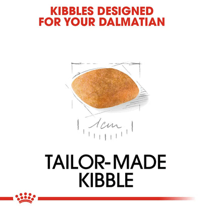 Dog kibble package with text 'Kibbles Designed for Your Dalmatian' and 'Tailor-Made Kibble'.