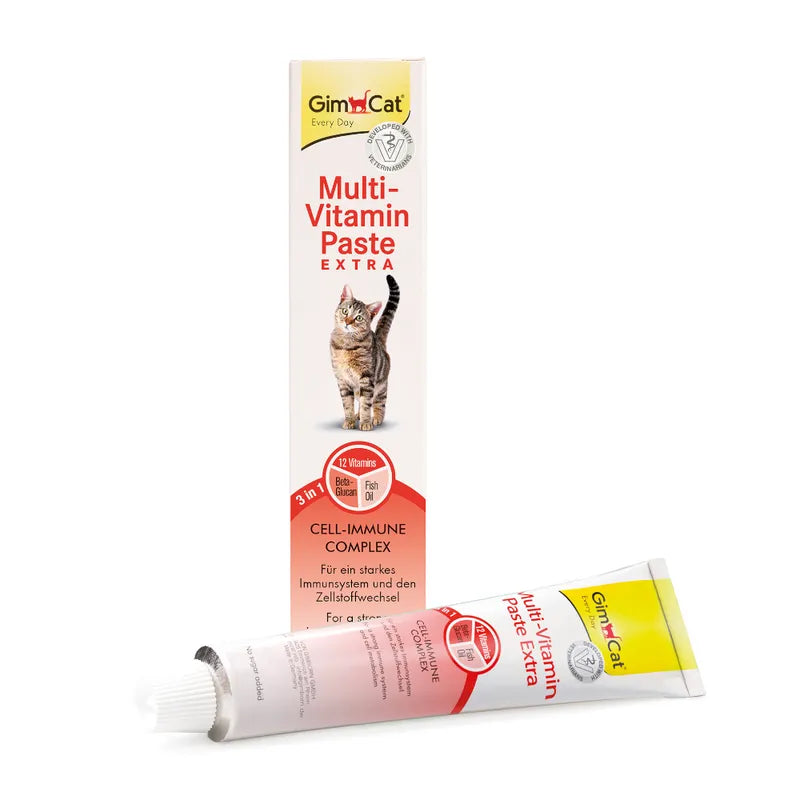 GimCat Multi-Vitamin Paste Extra for cats on a white background