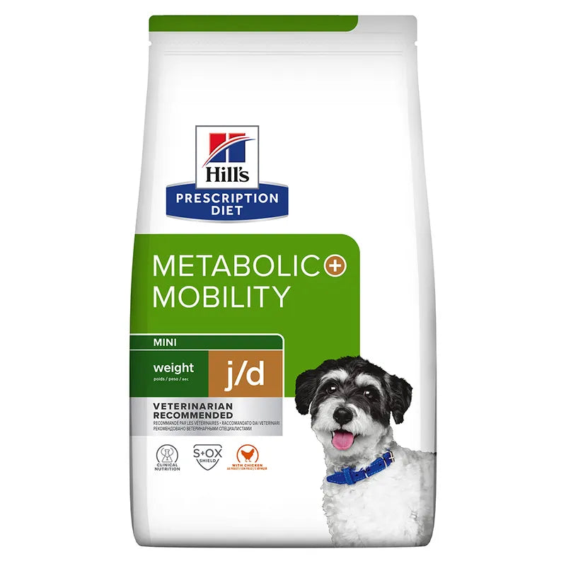 Hills Prescription Diet Metabolic Mobility j/d dog food package on a white background