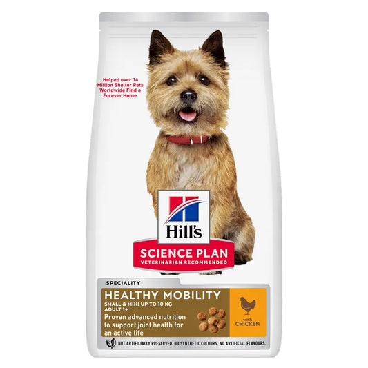 Hills Science Plan Healthy Mobility dog food package with a dog on the front.
