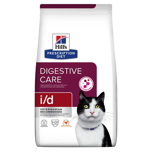 Hills Prescription Diet i/d Digestive Care cat food bag on a white background
