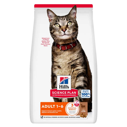 Hills Science Plan cat food package with a cat on the front on a white background