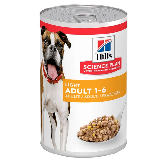 Can of Hills Science Plan dog food with a dog on the label