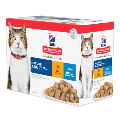 Hills Science Plan cat food packaging with two cats on a white background