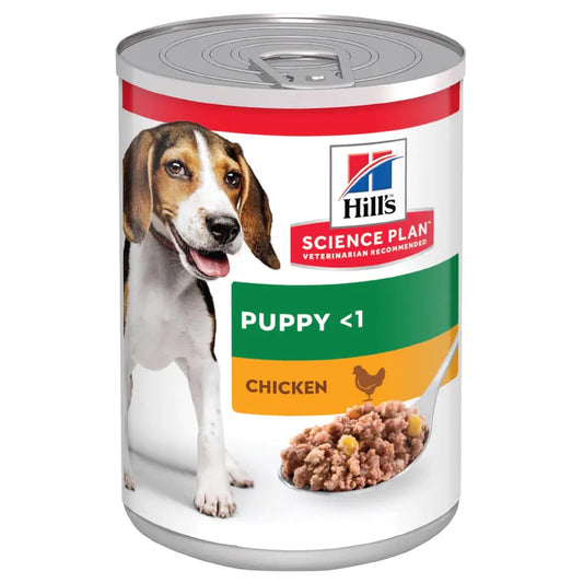 Can of Hills Science Plan Puppy dog food with a dog on the label