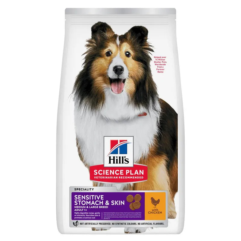 Hill's Science Plan dog food bag with a Shetland Sheepdog on a white background