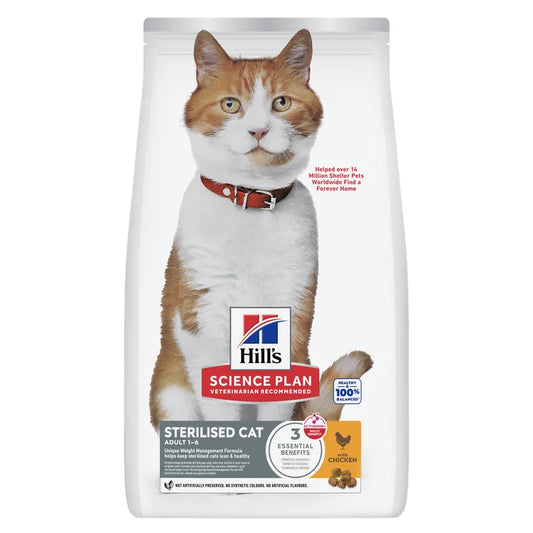 Hills Science Plan cat food package with a cat on the front on a white background
