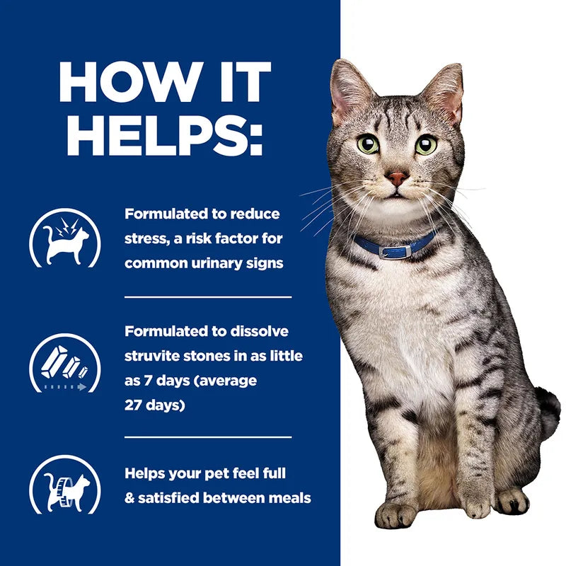 Cat with a blue background and text about pet product benefits