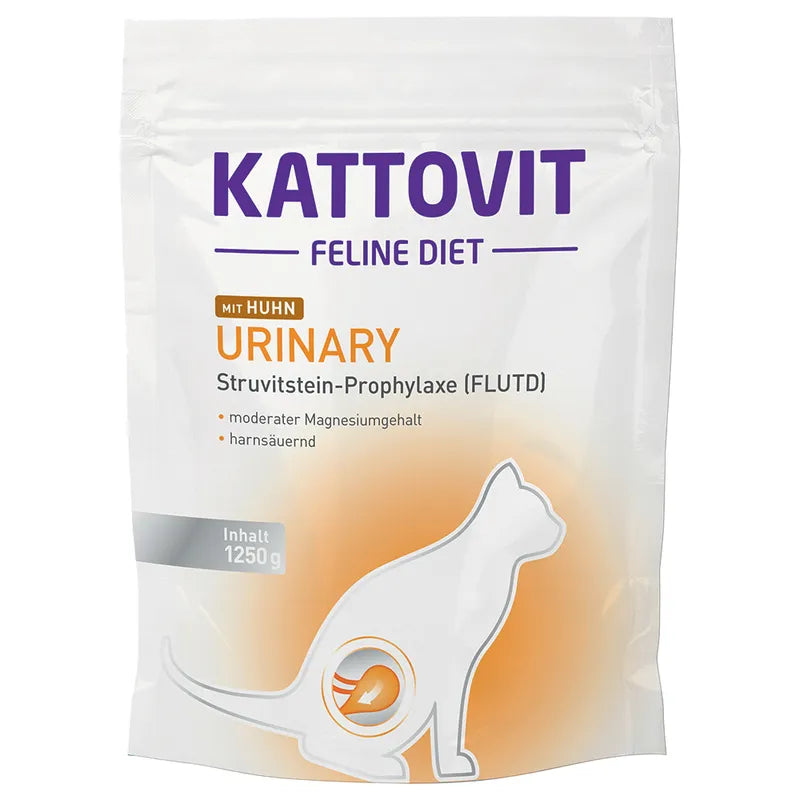 Kattovit feline diet urinary supplement package with a cat silhouette on a white background