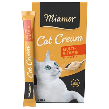Miamor Cat Cream Multi-Vitamin packaging with a cat on a white background