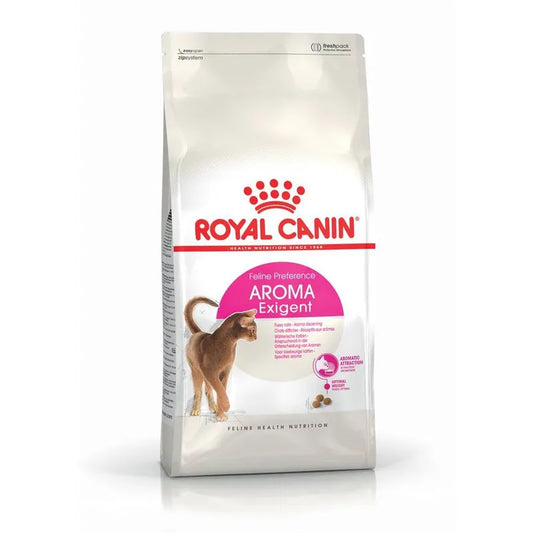 Royal Canin Aroma Exigent cat food package on a white background