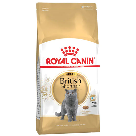 Royal Canin British Shorthair cat food package on a white background