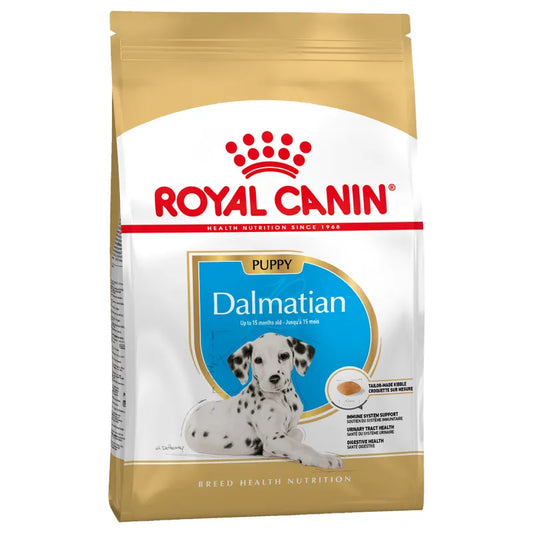 Royal Canin Dalmatian Puppy dog food packaging on a white background