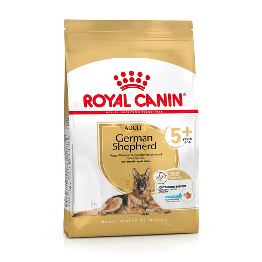 Royal Canin German Shepherd dog food package on a white background