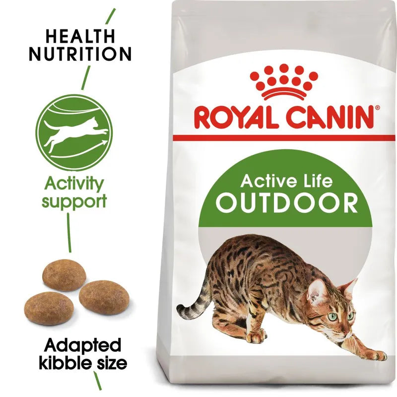 Royal Canin Active Life Outdoor cat food bag with a cat on the label