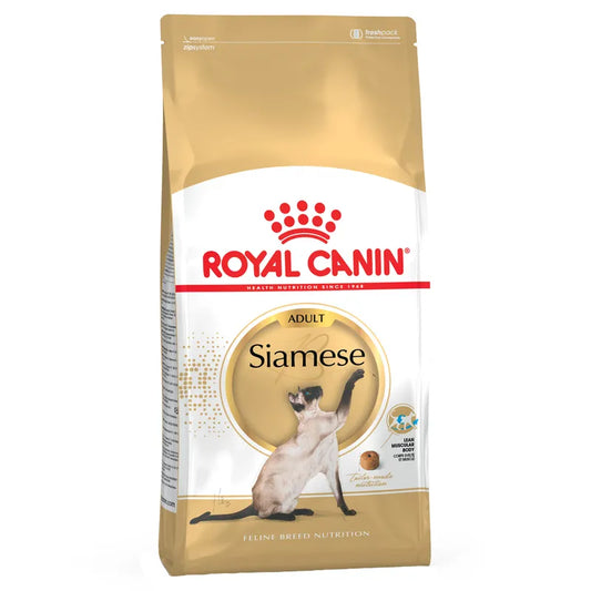Royal Canin Siamese cat food package on a white background
