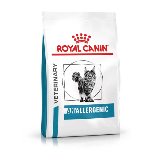 Royal Canin Veterinary Diet Allergenic cat food package on a white background